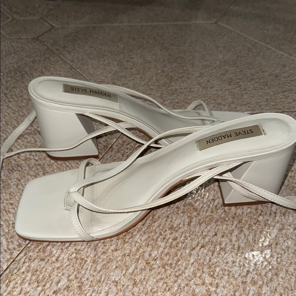 Steve Madden White Block Heel Sandals
